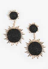 Gold And Black Raffia Sunburst Drop Earrings, C677, small