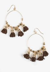 Dark Brown Faux Suede Floral Petal Hoops Earrings, C132, small