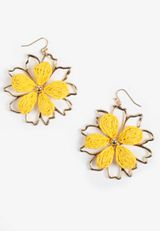 Gold And Yellow Floral Raffia Drop Earrings, C221, small