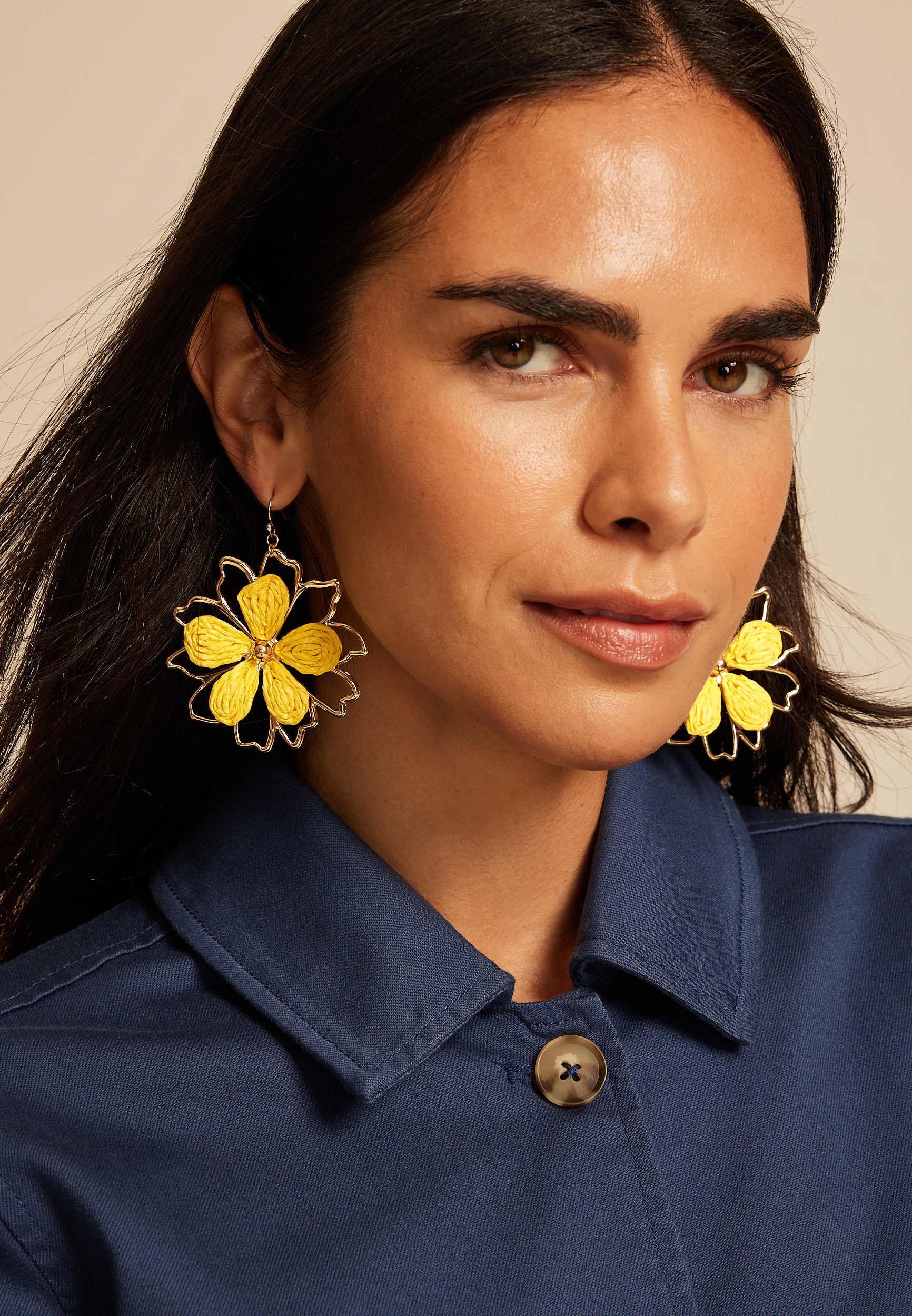 Gold And Yellow Floral Raffia Drop Earrings, C221, large
