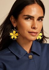 Gold And Yellow Floral Raffia Drop Earrings, C221, small