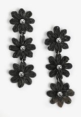 Black Triple Floral Raffia Drop Earrings, C106, small
