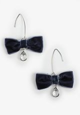 Navy Velvet Bow Earrings, , small