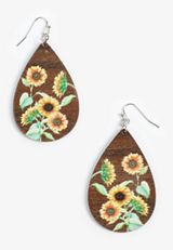 Sunflower Painted Wooden Drop Earrings, C1524, small