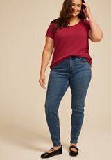 Plus Size 24/7 Textured Kennedy Crew Neck Tee, CRANBERRY WINE, small