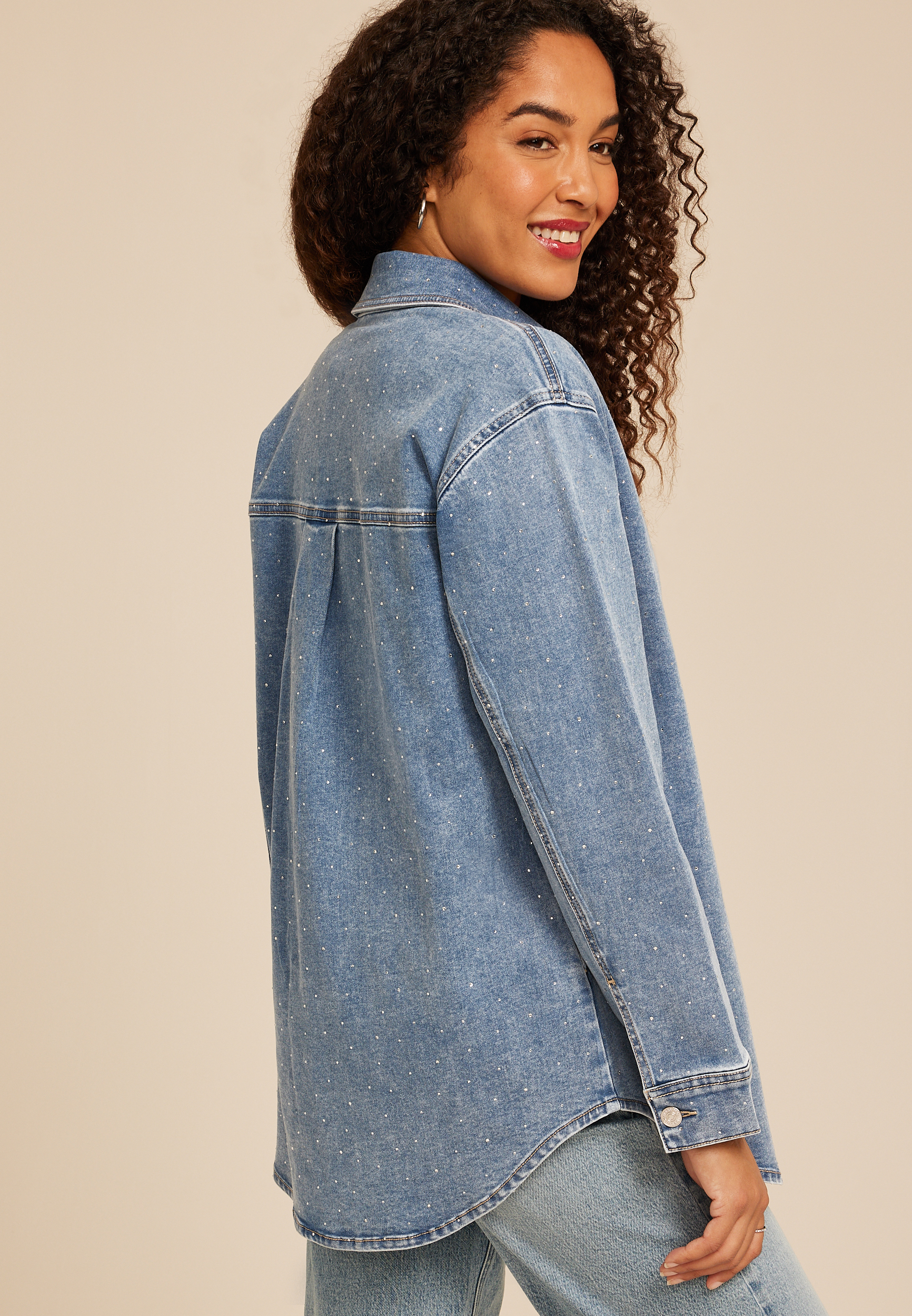 Sparkle Denim Shacket, C3337, large