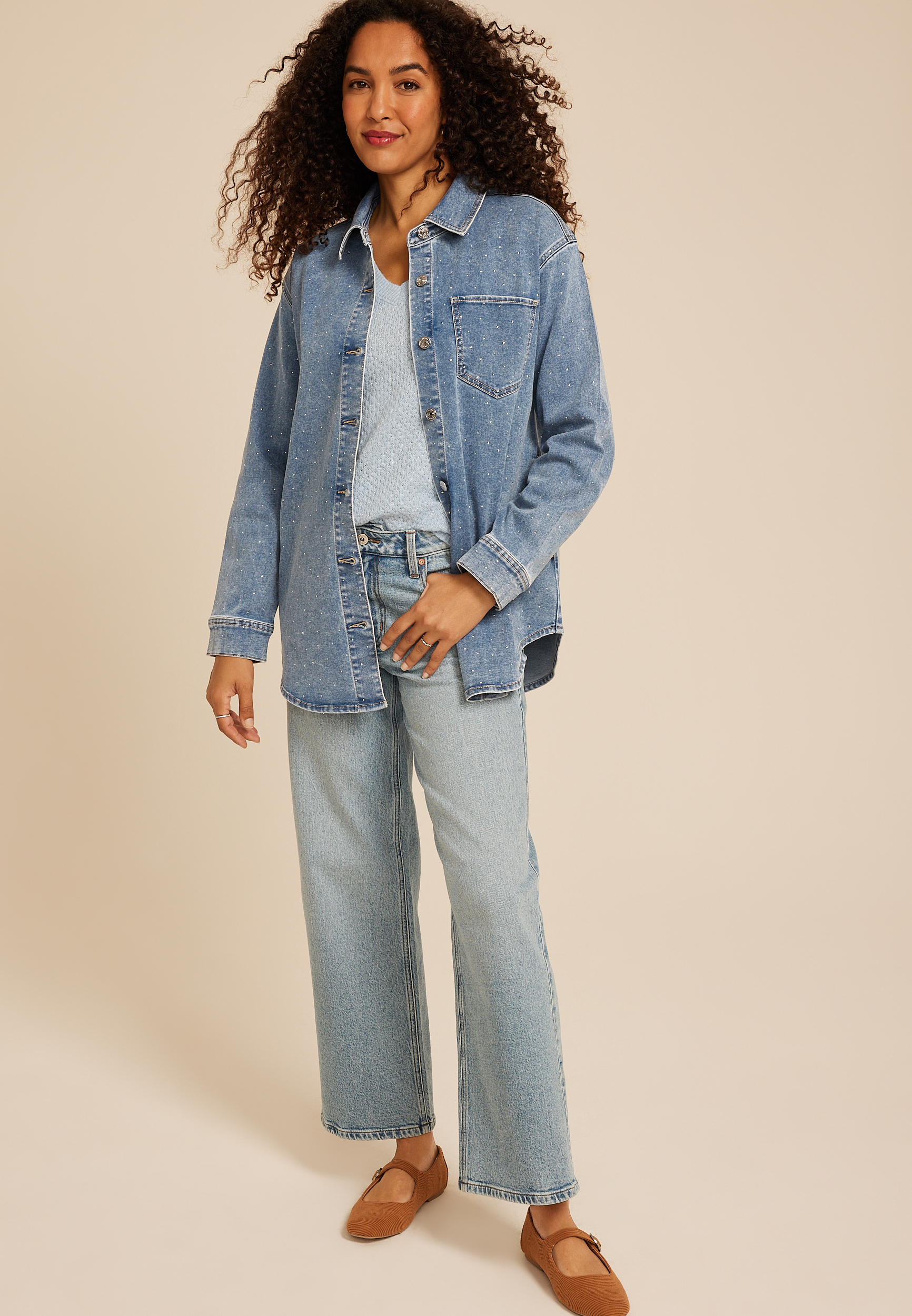Sparkle Denim Shacket, C3337, large