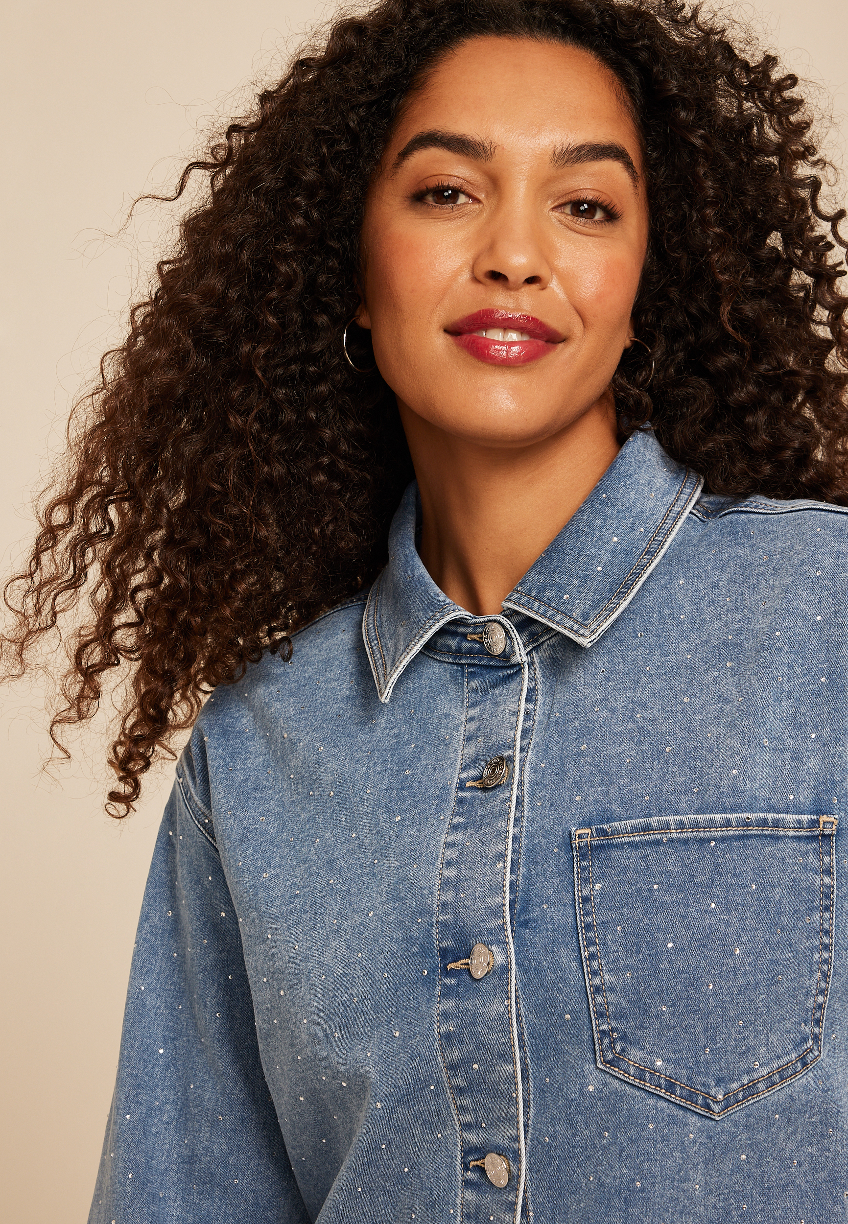 Sparkle Denim Shacket, C3337, large