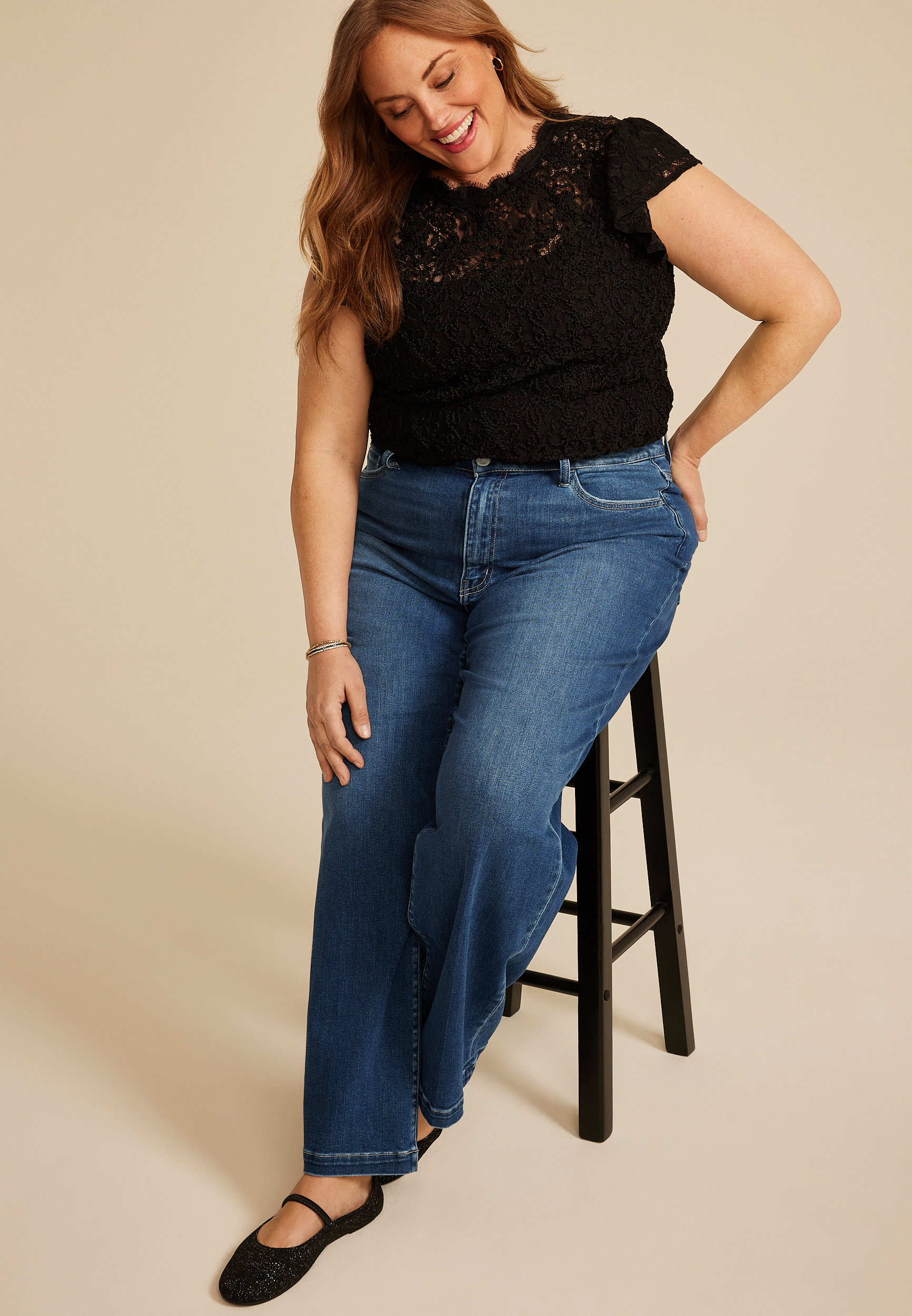 Plus Size Flying Monkey&trade; Dark High Rise Wide Leg Jean, DARK SANDBLAST, large