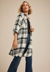 Gray Plaid Button Down Duster Shirt, C1755, small