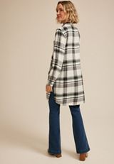 Gray Plaid Button Down Duster Shirt, C1755, small