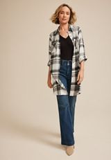 Gray Plaid Button Down Duster Shirt, C1755, small