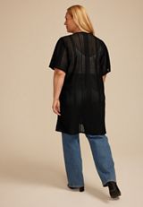 Plus Size Black Sheer Short Sleeve Kimono, C106, small