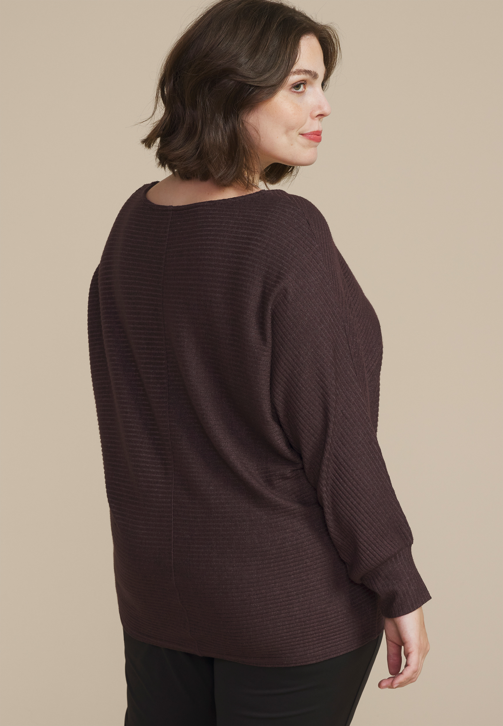 Plus Size 24/7 Dakota Horizontal Ribbed Dolman, MAPLE, large
