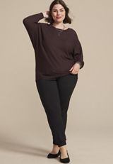 Plus Size 24/7 Dakota Horizontal Ribbed Dolman, MAPLE, small