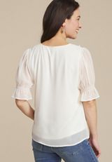 Cream Ruffled V Neck Blouse, C596, small
