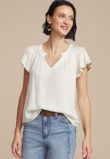 Whipstitch Flutter Sleeve Blouse, C596, small