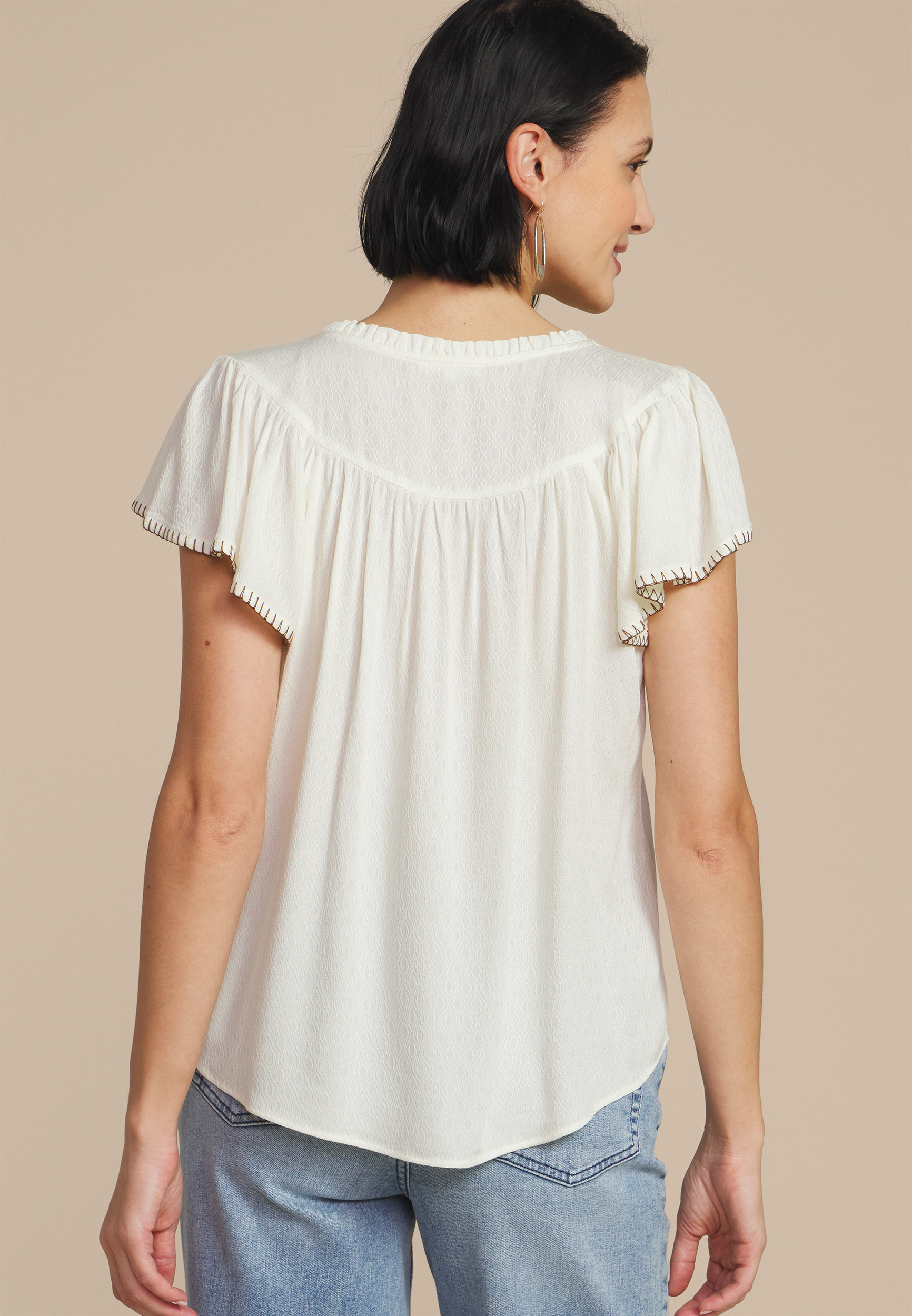 Whipstitch Flutter Sleeve Blouse, C596, large