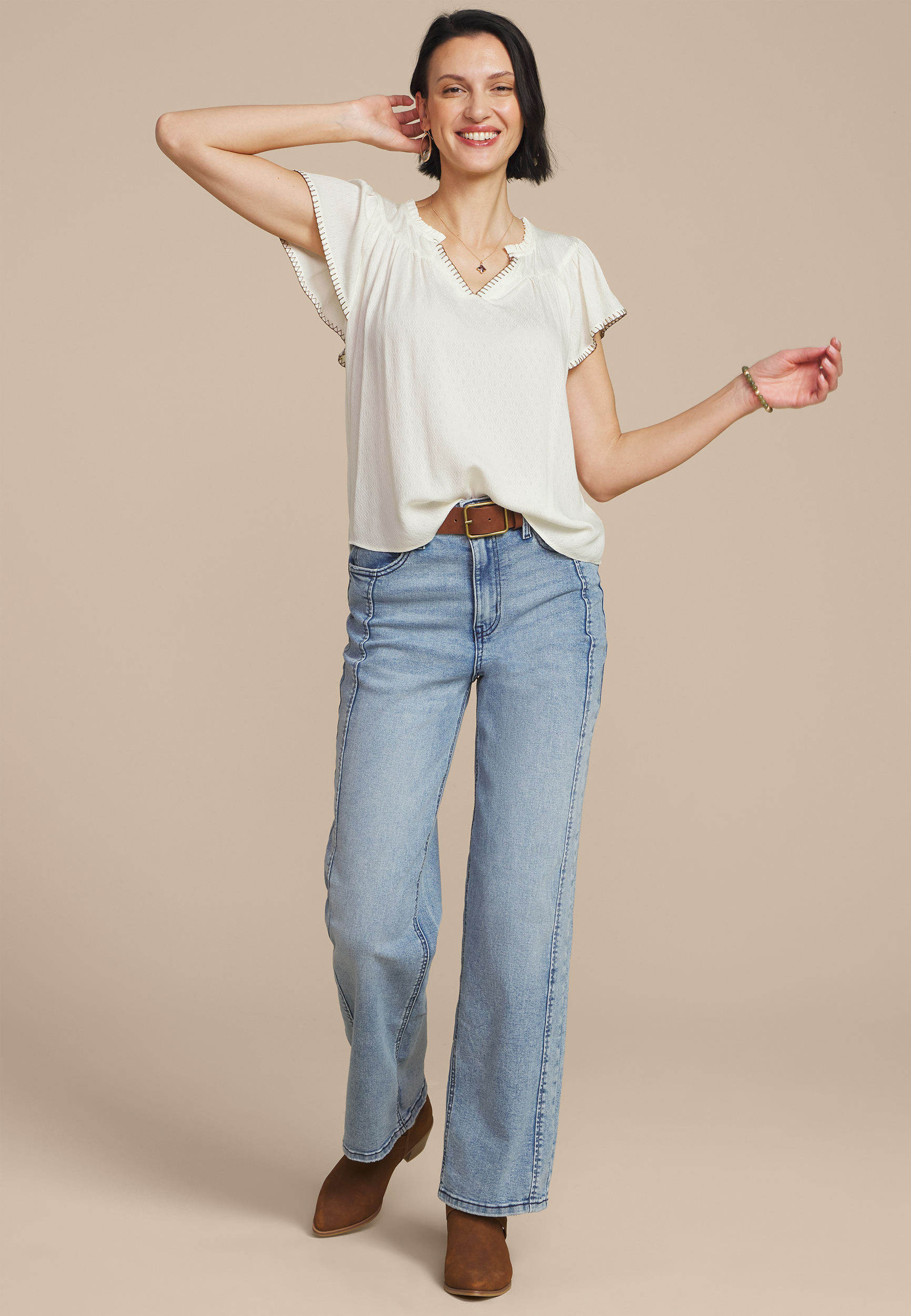 Whipstitch Flutter Sleeve Blouse, C596, large