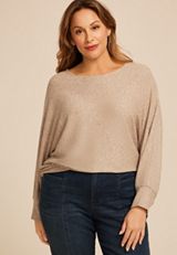 Plus Size 24/7 Dakota Metallic Horizontal Ribbed Dolman, , small