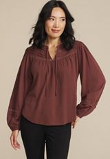 Brown Shadow Striped Peasant Blouse, C115, small
