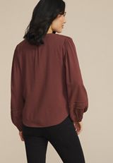 Brown Shadow Striped Peasant Blouse, C115, small