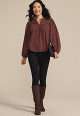 Brown Shadow Striped Peasant Blouse, C115, small