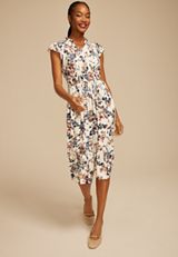 Smocked Tiered Floral Print Midi Dress, C954, small