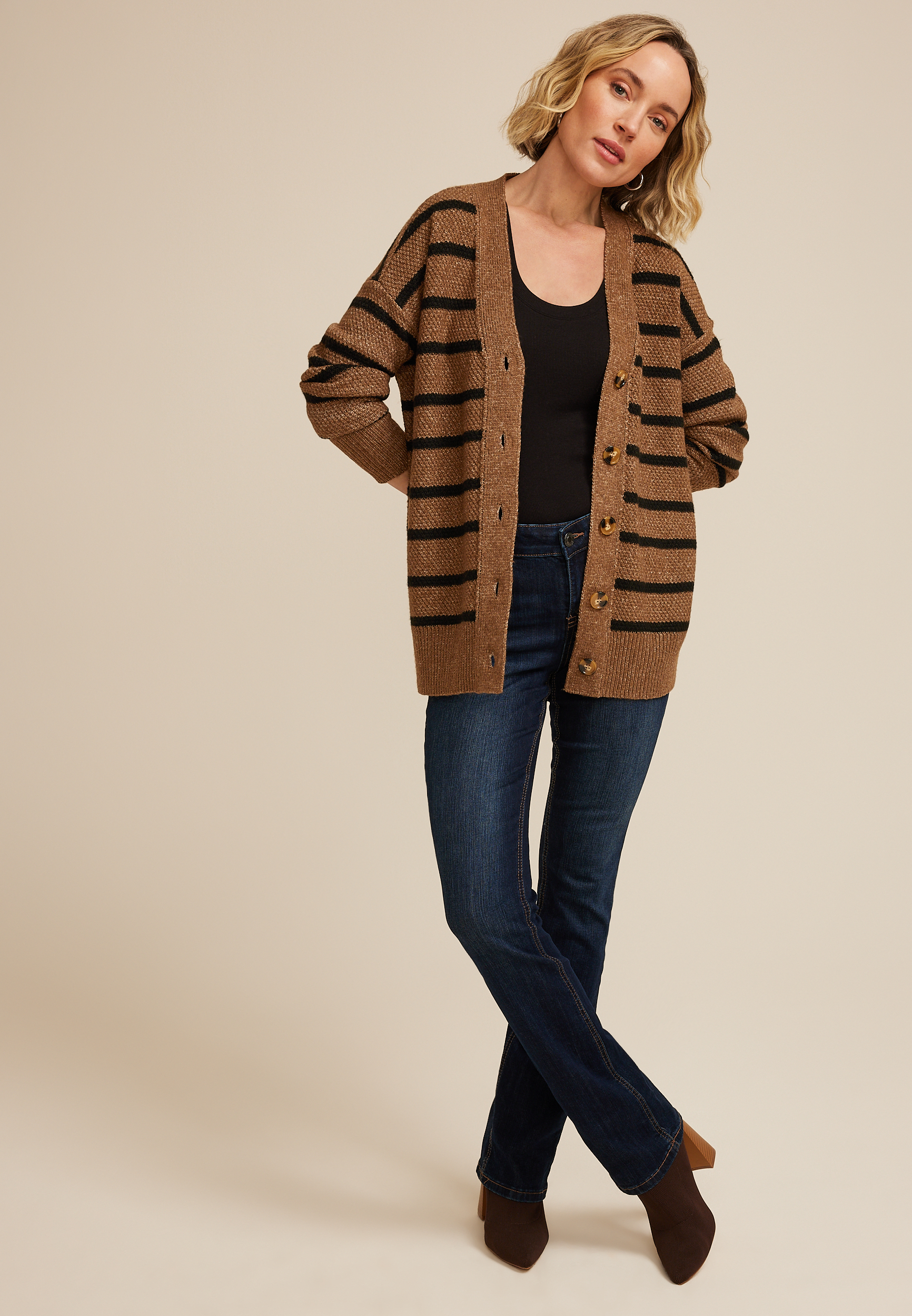 Striped Button Front Cardigan