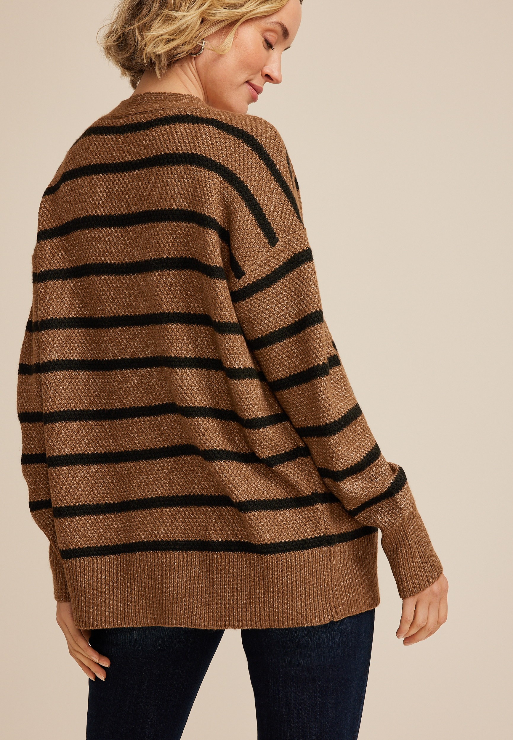 Striped Button Front Cardigan, C30, large