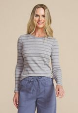 24/7 Striped Ada Ribbed Long Sleeve Tee, LIGHT HEATHER GRAY COMBO, small
