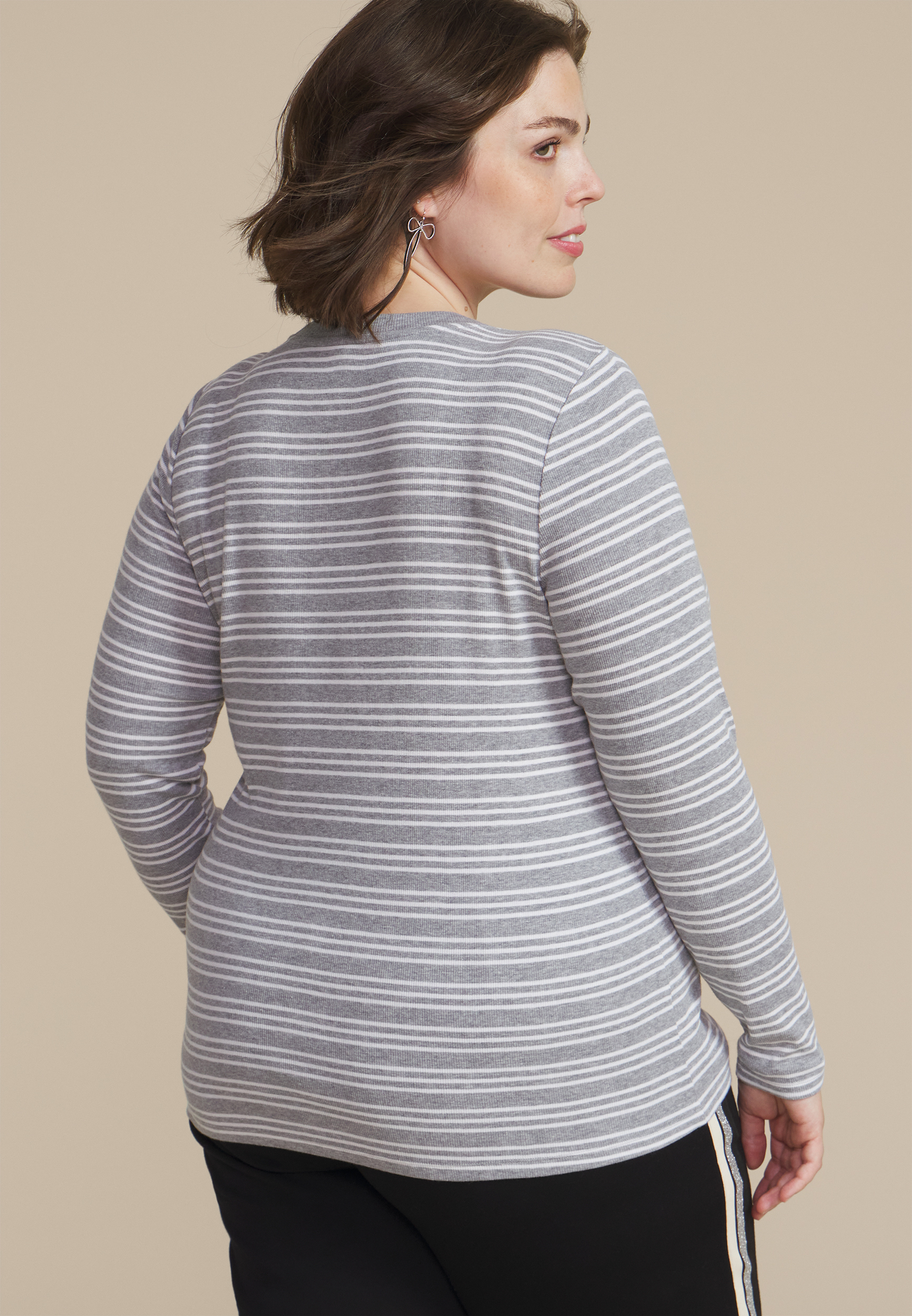 Plus Size 24/7 Striped Ada Ribbed Long Sleeve Tee