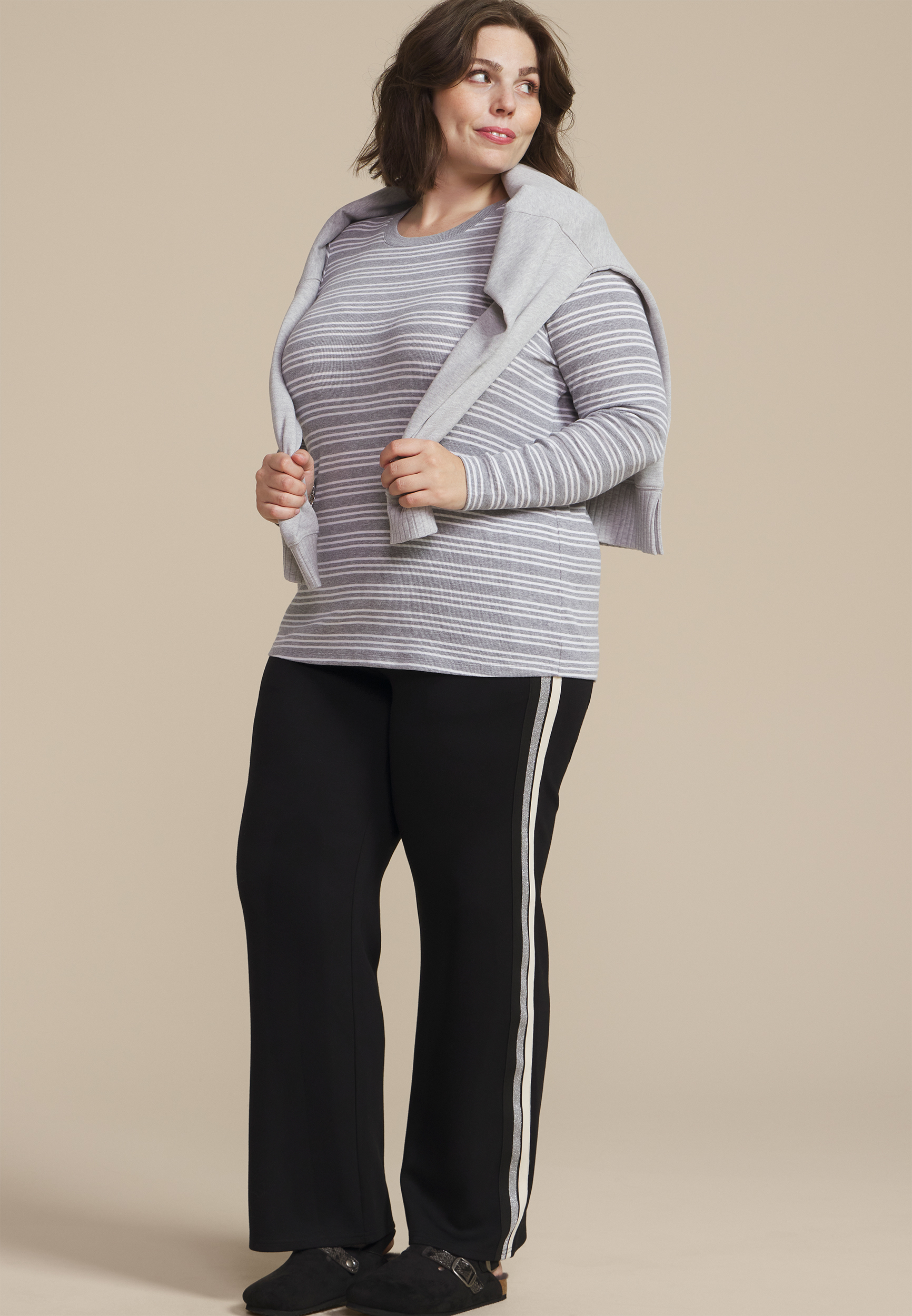 Plus Size 24/7 Striped Ada Ribbed Long Sleeve Tee