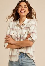 Shorty Utility Plaid Button Down Shirt, C2867, small