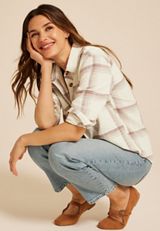 Shorty Utility Plaid Button Down Shirt, C2867, small