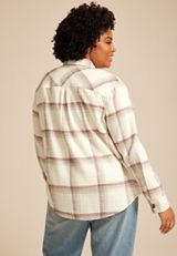 Plus Size Shorty Utility Plaid Button Down Shirt, ANTIQUE WHITE COMBO, small