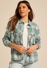 Shorty Utility Plaid Button Down Shirt, SAGE FOG COMBO, small