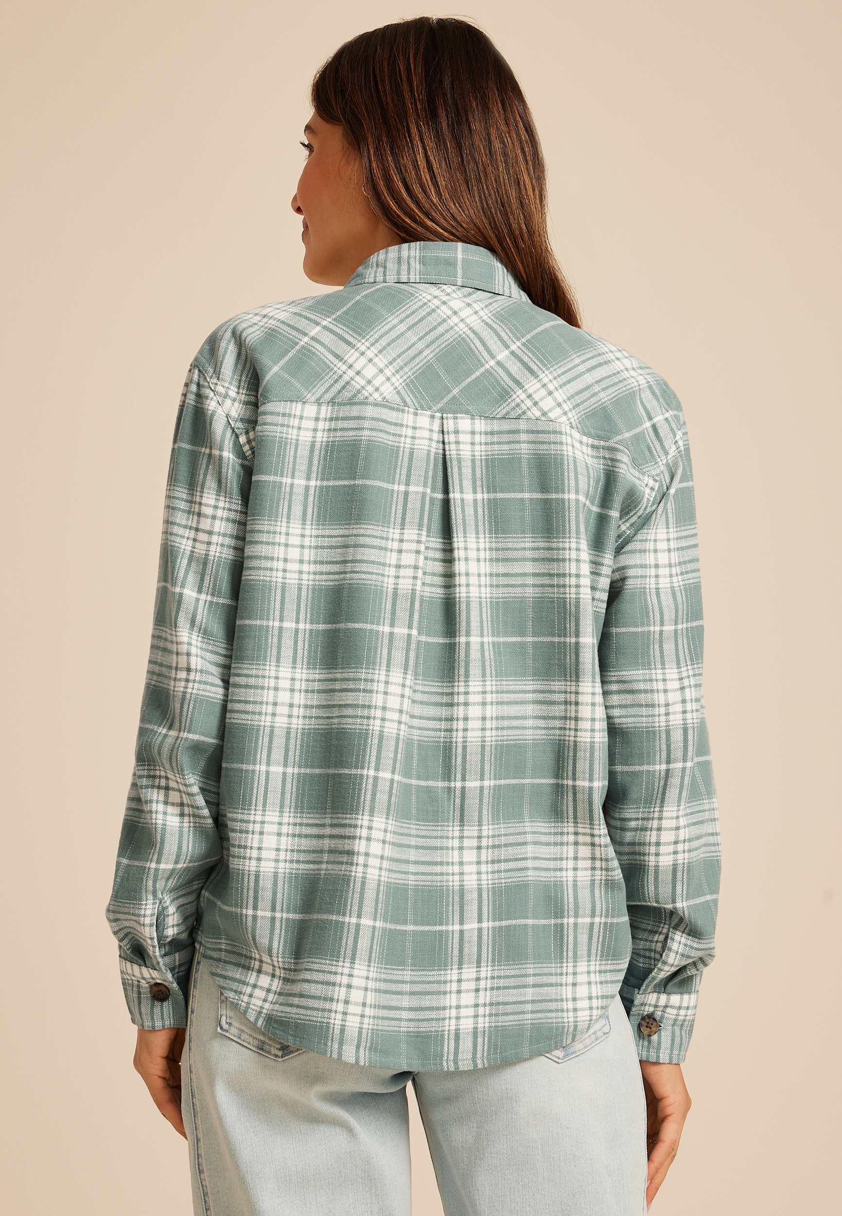 Shorty Utility Plaid Button Down Shirt, SAGE FOG COMBO, large