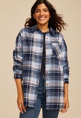 Cabin Plaid Boyfriend Tunic Button Down Shirt, C1769, small
