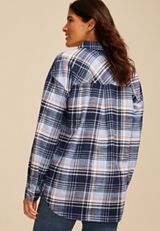 Cabin Plaid Boyfriend Tunic Button Down Shirt, C1769, small