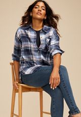 Cabin Plaid Boyfriend Tunic Button Down Shirt, C1769, small