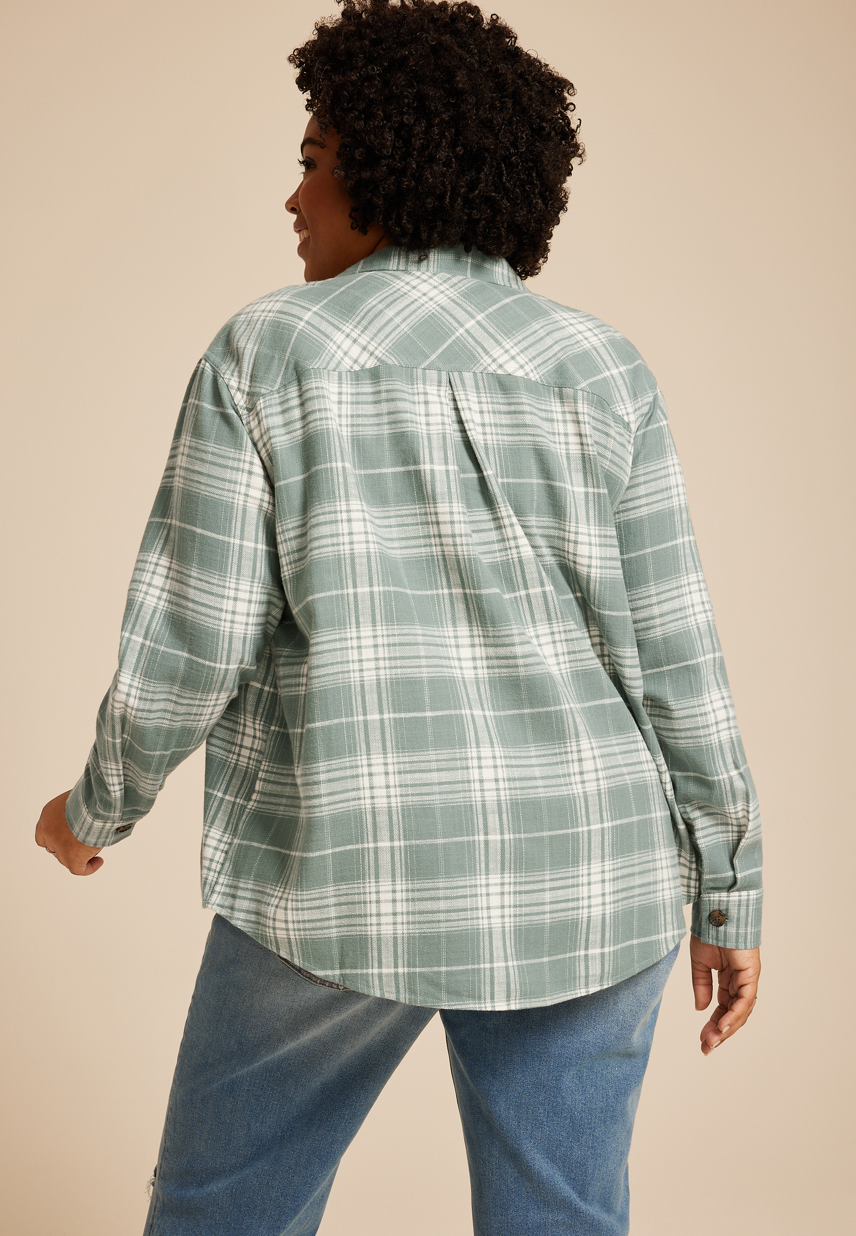 Plus Size Shorty Utility Plaid Button Down Shirt, C6509, large