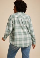 Plus Size Shorty Utility Plaid Button Down Shirt, C6509, small