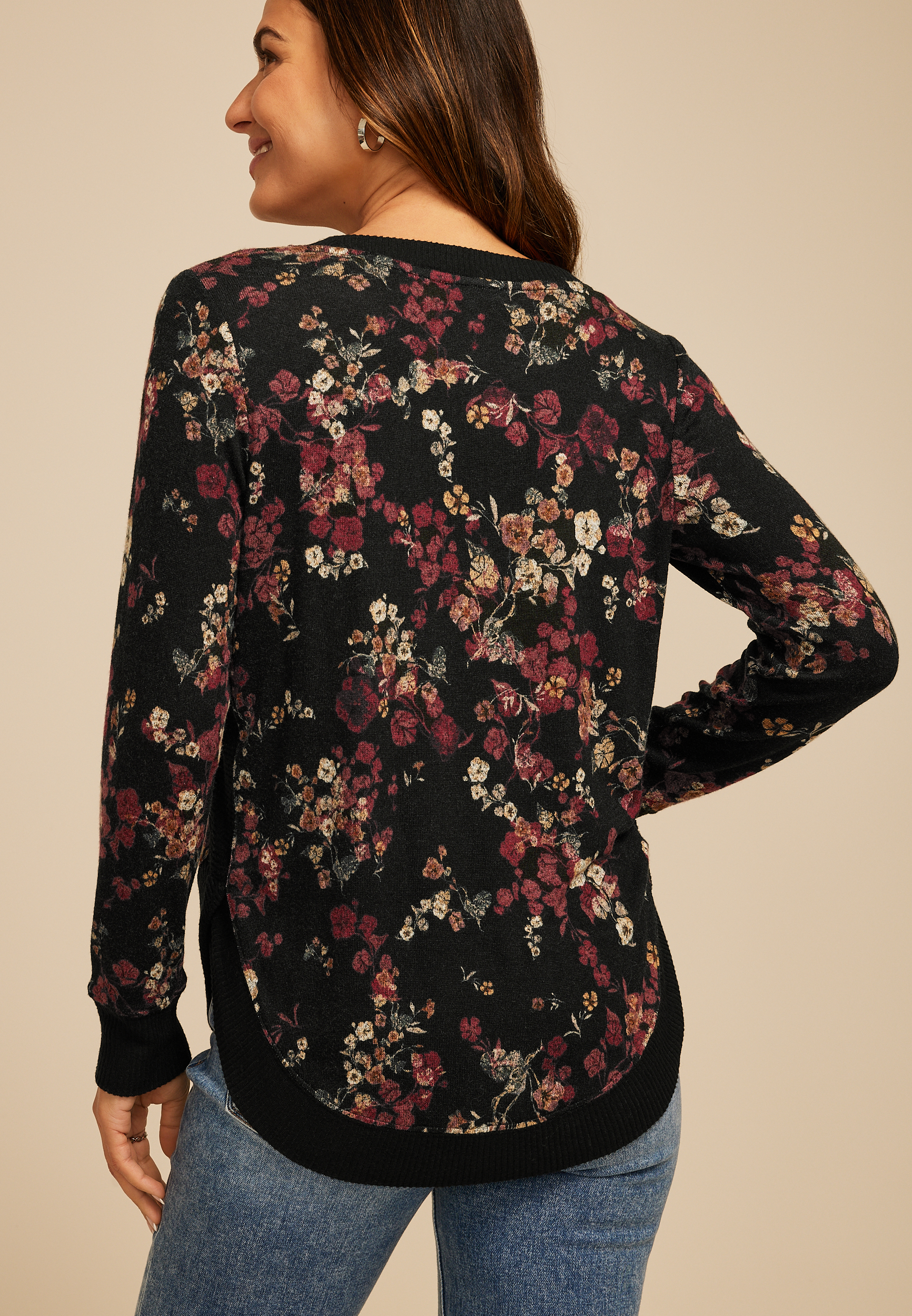Haven Floral Round Hem Tunic, BLACK COMBO, large