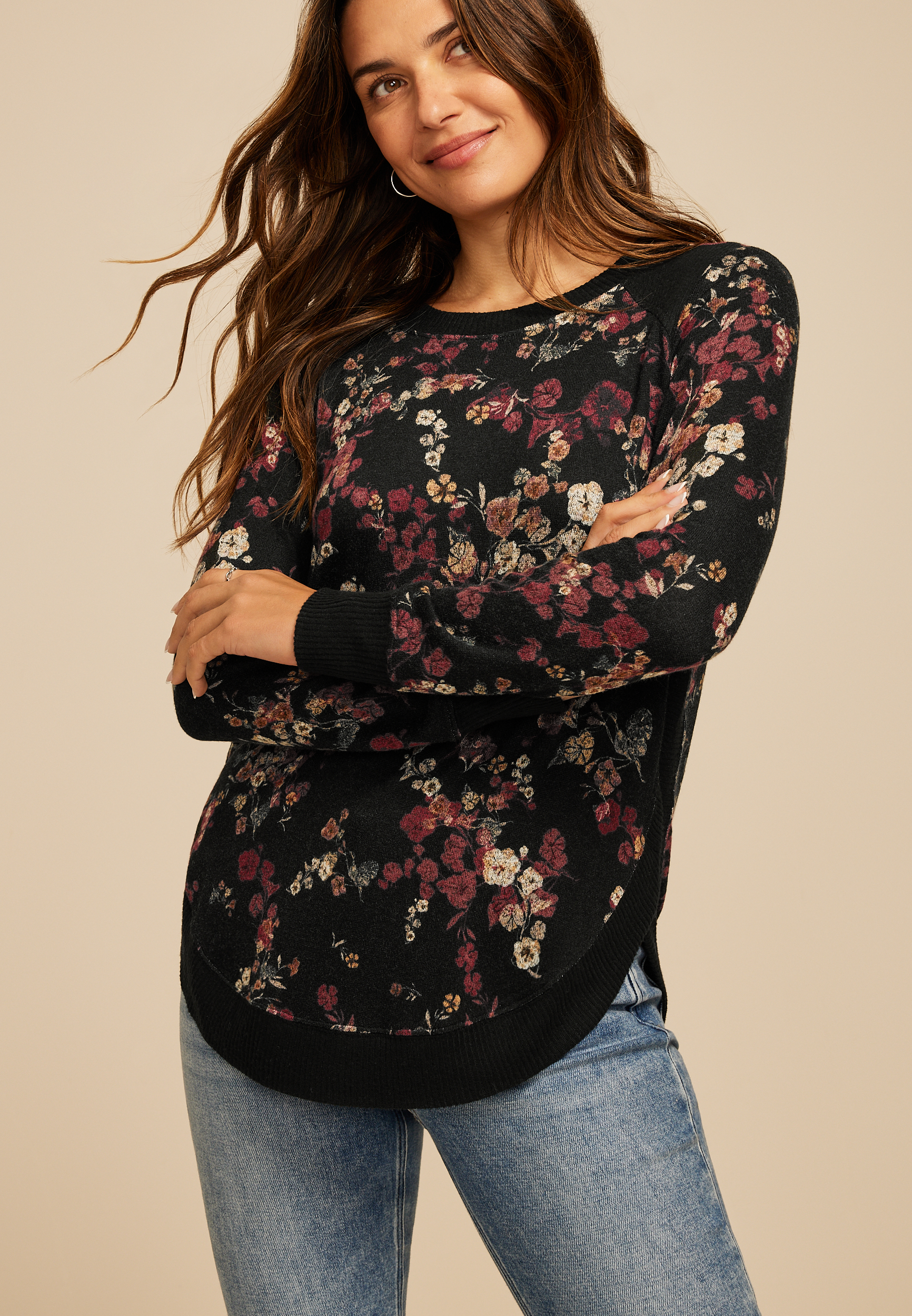 Haven Floral Round Hem Tunic, BLACK COMBO, large