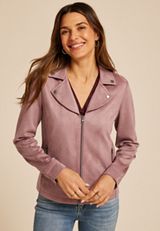Mauve Faux Suede Moto Jacket, TWILIGHT MAUVE, small