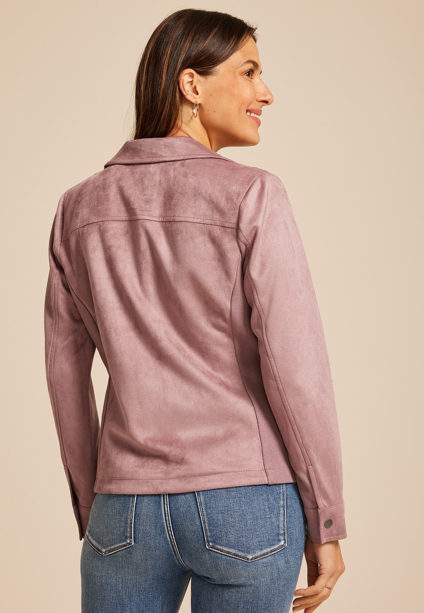 Mauve Faux Suede Moto Jacket, TWILIGHT MAUVE, large
