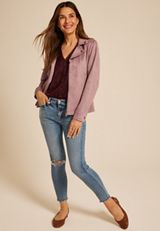 Mauve Faux Suede Moto Jacket, TWILIGHT MAUVE, small