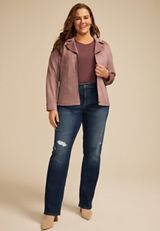 Plus Size Mauve Faux Suede Moto Jacket, C9247, small