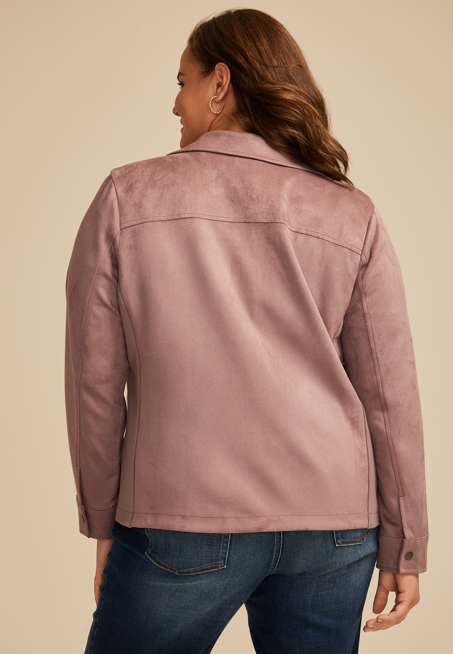 Plus Size Mauve Faux Suede Moto Jacket, C9247, large